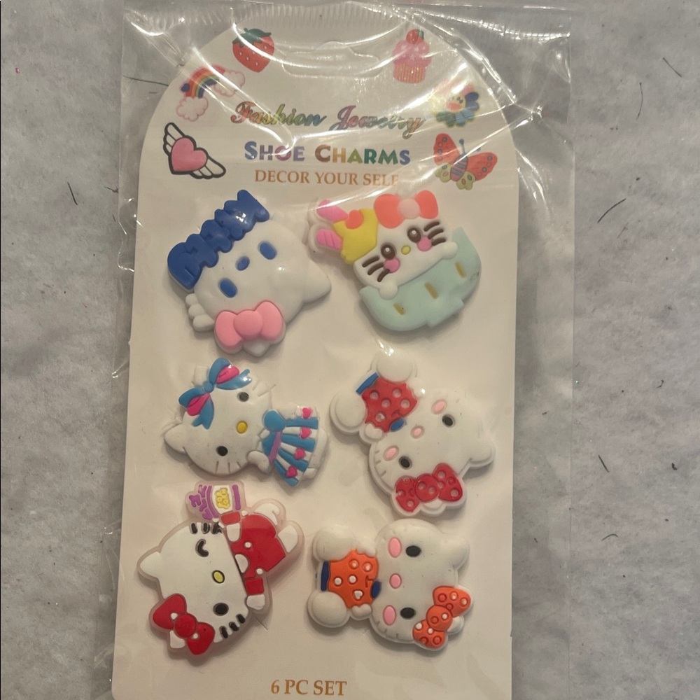 Hello Kitty Kids Shoe Croc Charms - Blue, Pink, Red new set of six